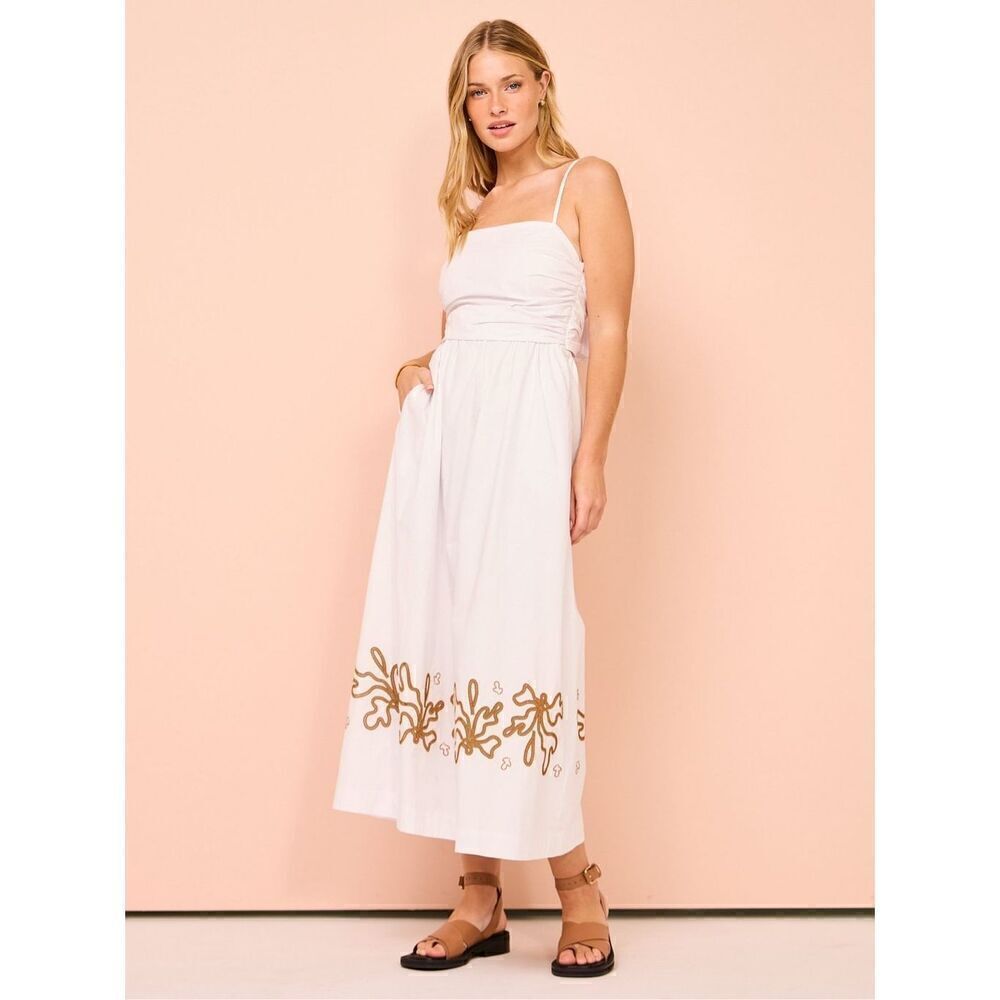 Mon Renn Mystique Midi Dress in White with Beige -VACATION size S NWT$259 - Picture 2 of 11